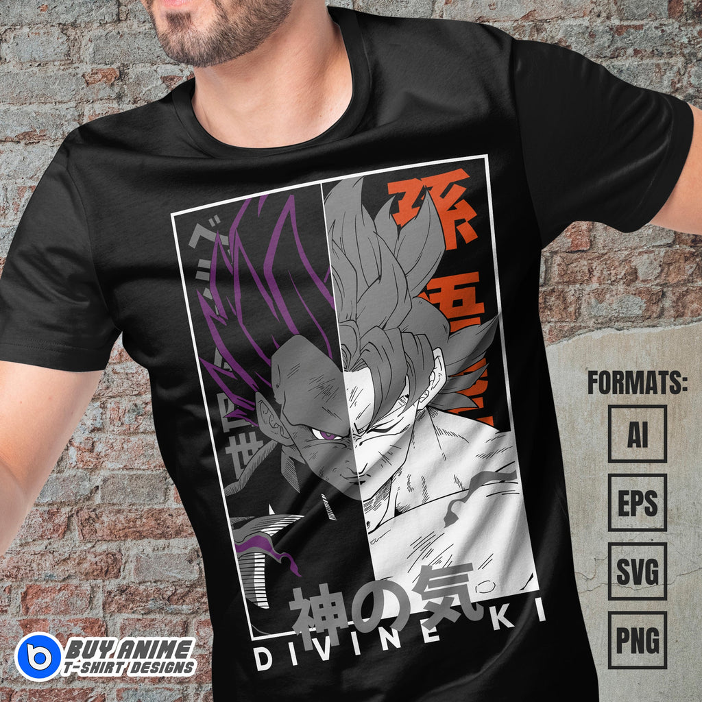 Goku Ultra Instinct x Vegeta Ultra Ego Dragon Ball Anime Vector T-shirt Design Template