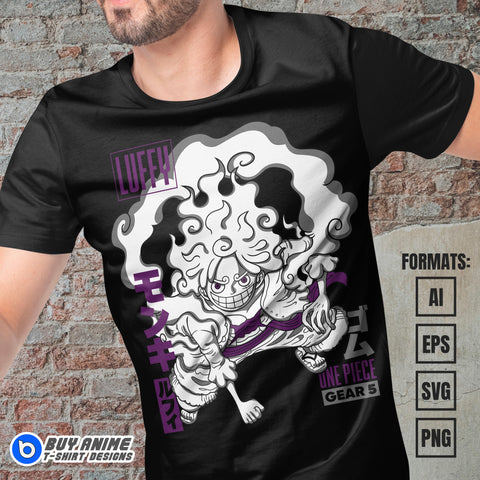 Luffy Gear 5 One Piece Anime Vector T-shirt Design Template #3