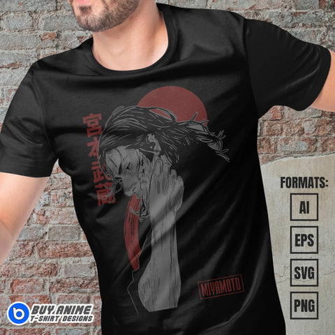 Musashi Miyamoto Vagabond Anime Vector T-shirt Design Template