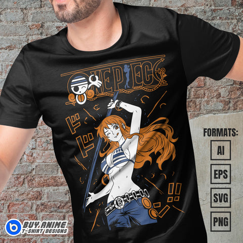 Nami One Piece Anime Vector T-shirt Design Template