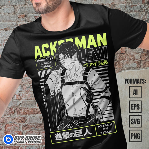 Premium Levi Ackerman Attack on Titan Anime Vector T-shirt Design Template #2