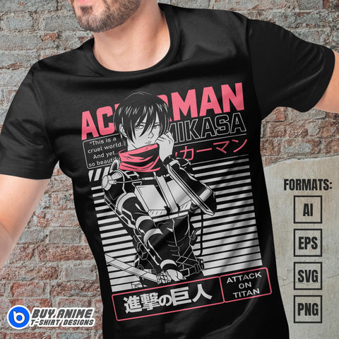 Premium Mikasa Attack on Titan Anime Vector T-shirt Design Template #2