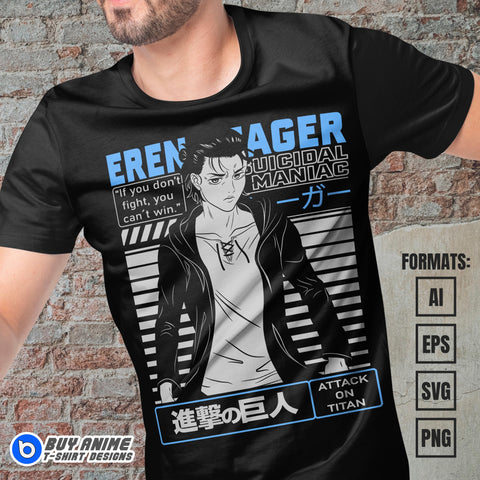 Premium Eren Jaeger Attack on Titan Anime Vector T-shirt Design Template #3