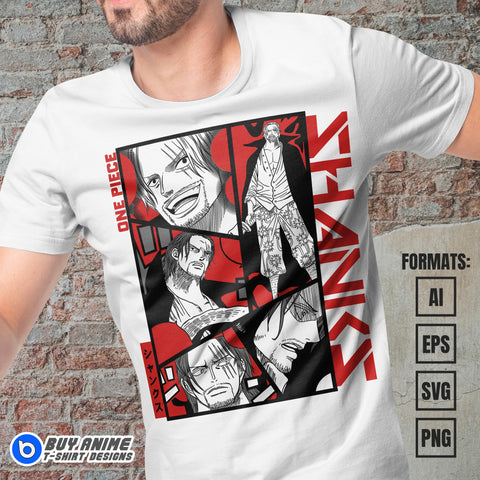 Premium Shanks One Piece Anime Vector T-shirt Design Template #2