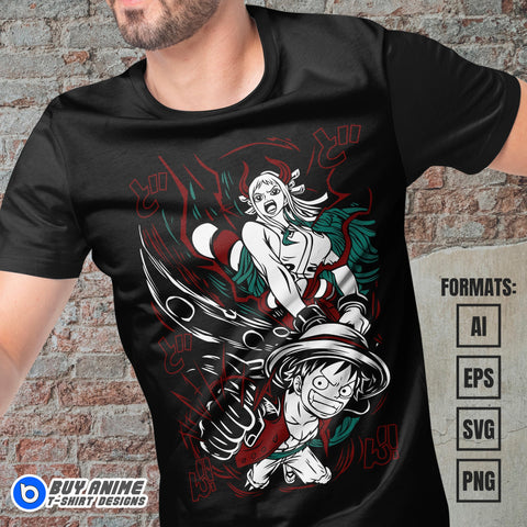 Luffy x Yamato One Piece Anime Vector T-shirt Design Template