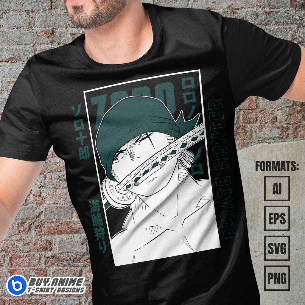 Roronoa Zoro One Piece Anime Vector T-shirt Design Template