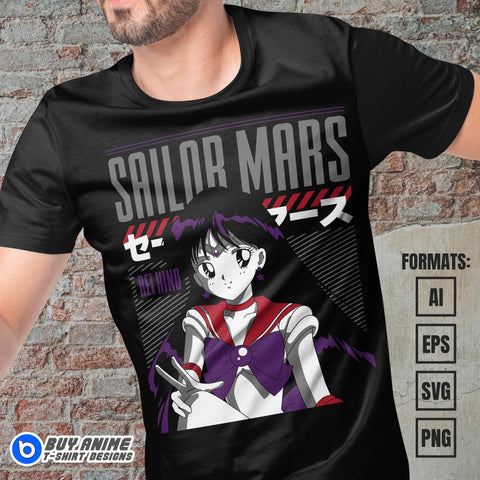 Sailor Mars Anime Vector T-shirt Design Template