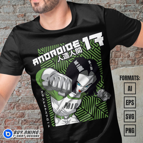 Android 17 Dragon Ball Anime Vector T-shirt Design Template