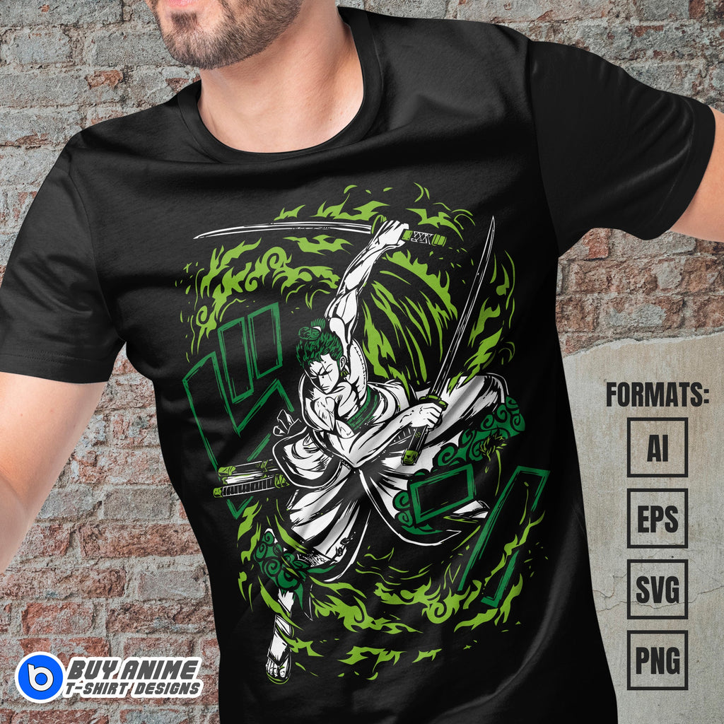 Roronoa Zoro One Piece Anime Vector T-shirt Design Template