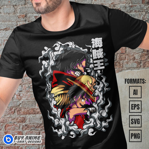 Premium Luffy x Gol D Roger One Piece Anime Vector T-shirt Design Template