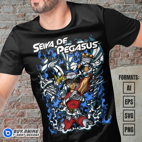 Premium Pegasus Saint Seiya Anime Vector T-shirt Design Template