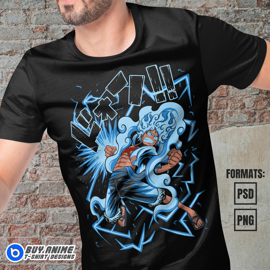 Premium Luffy Gear 5 One Piece Anime Vector T-shirt Design Template #25