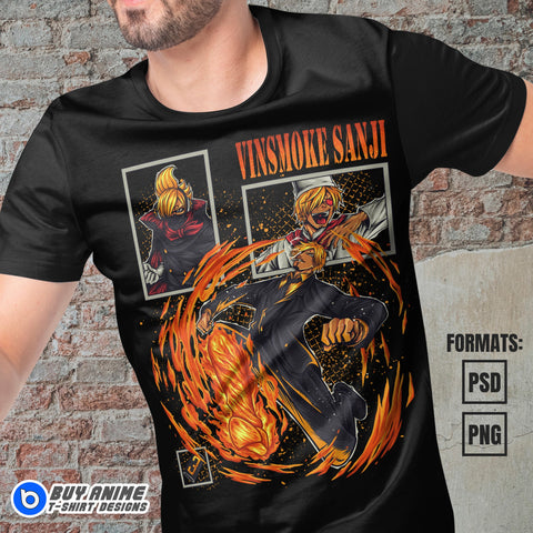 Premium Sanji One Piece Anime Vector T-shirt Design Template #8