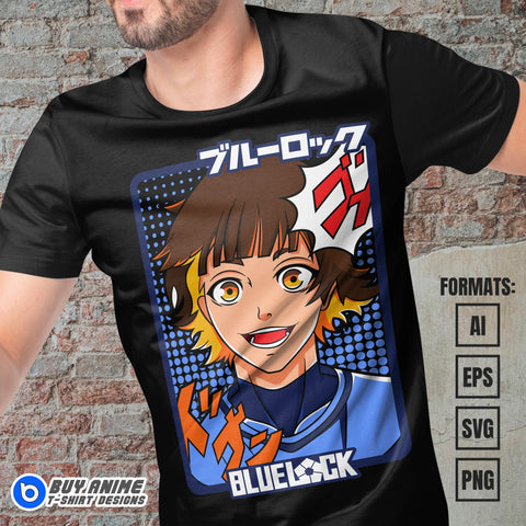 Premium Meguru Bachira Blue Lock Anime Vector T-shirt Design Template