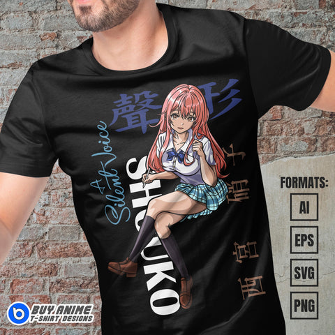 Premium Shouko Nishimiya A Silent Voice Anime Vector T-shirt Design Template