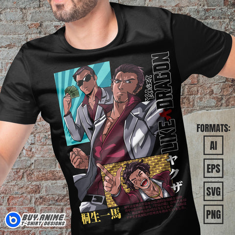 Premium Kazuma Kiryu Like A Dragon Anime Vector T-shirt Design Template