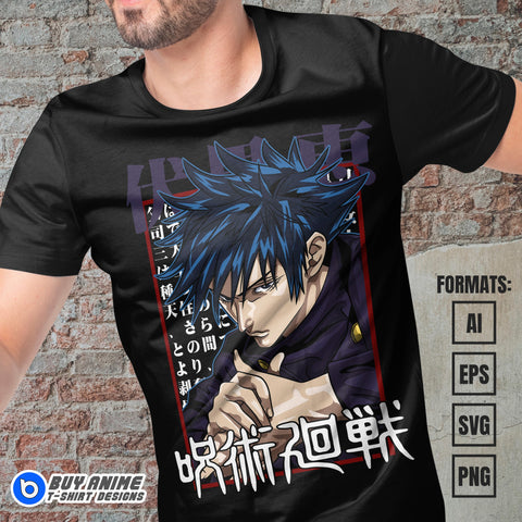 Premium Megumi Fushiguro Jujutsu Kaisen Anime Vector T-shirt Design Template #2