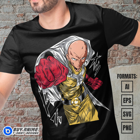 Premium Saitama One Punch Man Anime Vector T-shirt Design Template