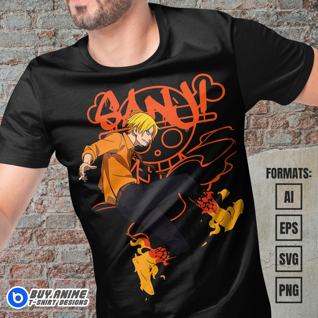 Premium Sanji One Piece Anime Vector T-shirt Design Template #9