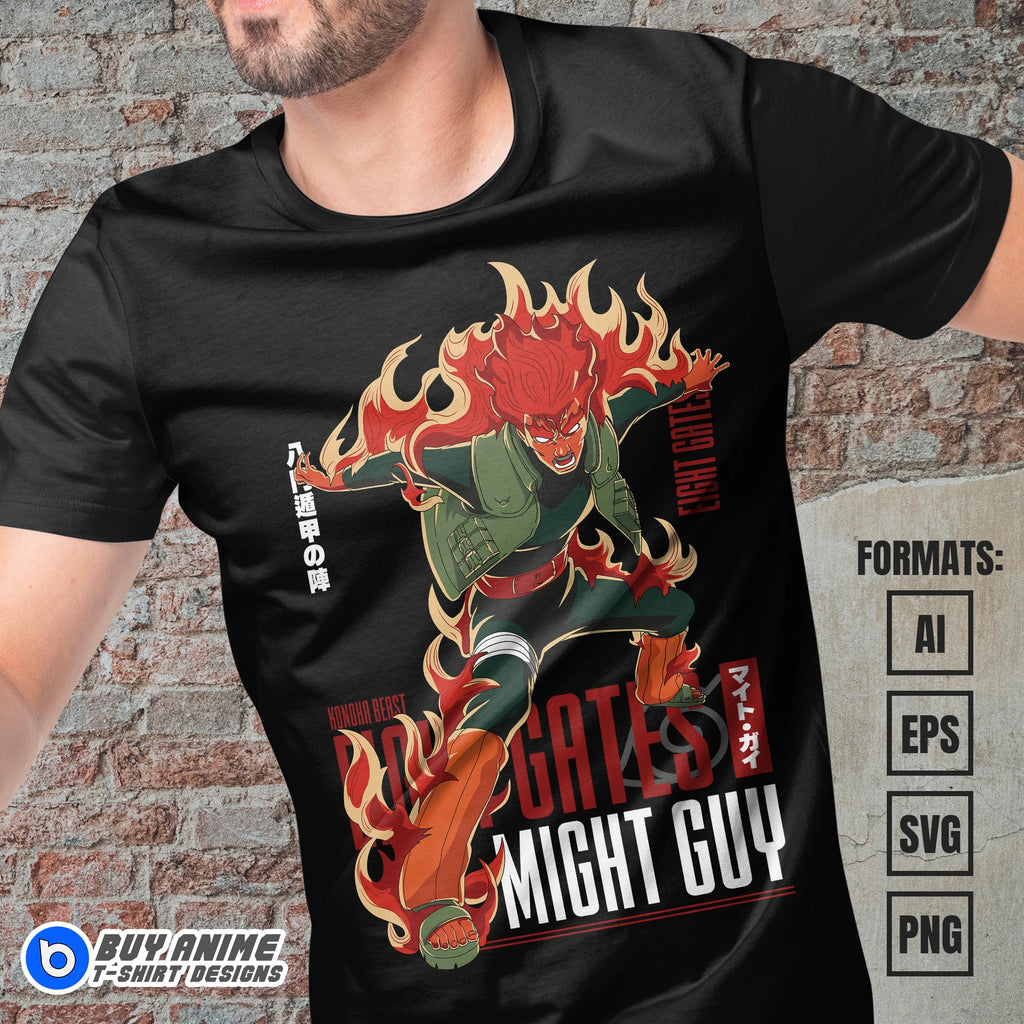 Premium Might Guy Naruto Anime Vector T-shirt Design Template