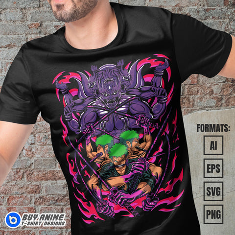 Premium Roronoa Zoro One Piece Anime Vector T-shirt Design Template #3