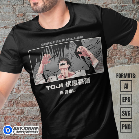 Premium Toji Fushiguro Jujutsu Kaisen Anime Vector T-shirt Design Template #6