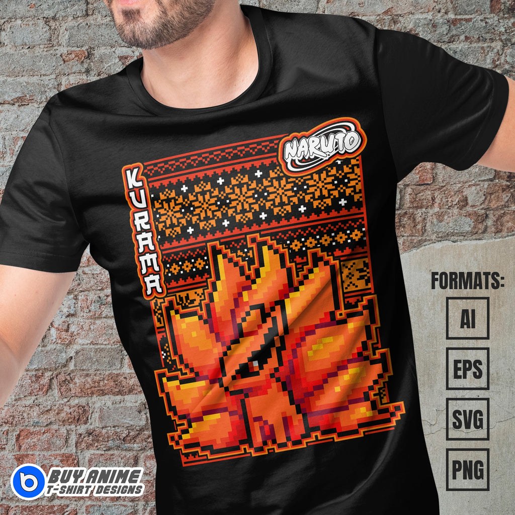 Premium Kurama x Christmas Naruto Anime Vector T-shirt Design Template