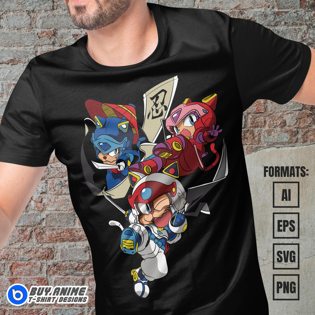 Premium Samurai Pizza Cats Anime Vector T-shirt Design Template