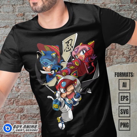 Premium Samurai Pizza Cats Anime Vector T-shirt Design Template