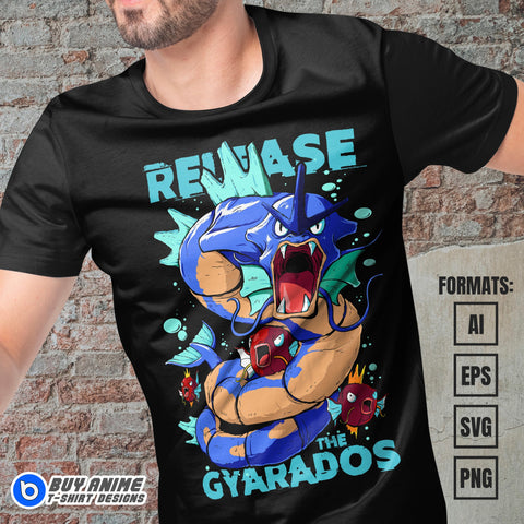 Premium Gyarados Pokemon Anime Vector T-shirt Design Template