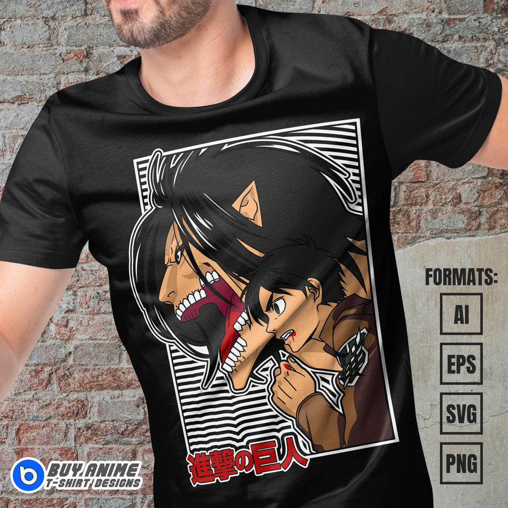 Premium Eren Yeager Attack on Titan Anime Vector T-shirt Design Template #2