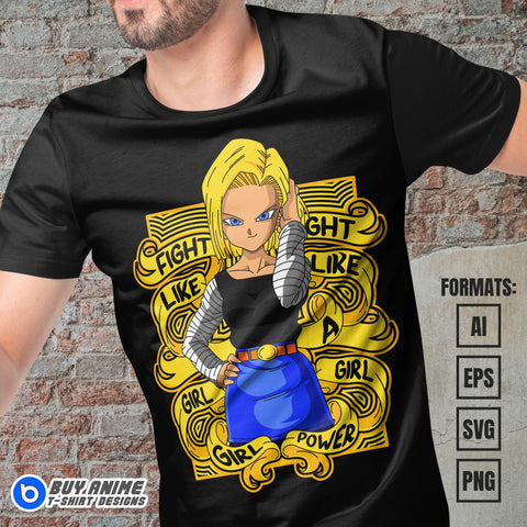 Premium Android 18 Dragon Ball Anime Vector T-shirt Design Template #4