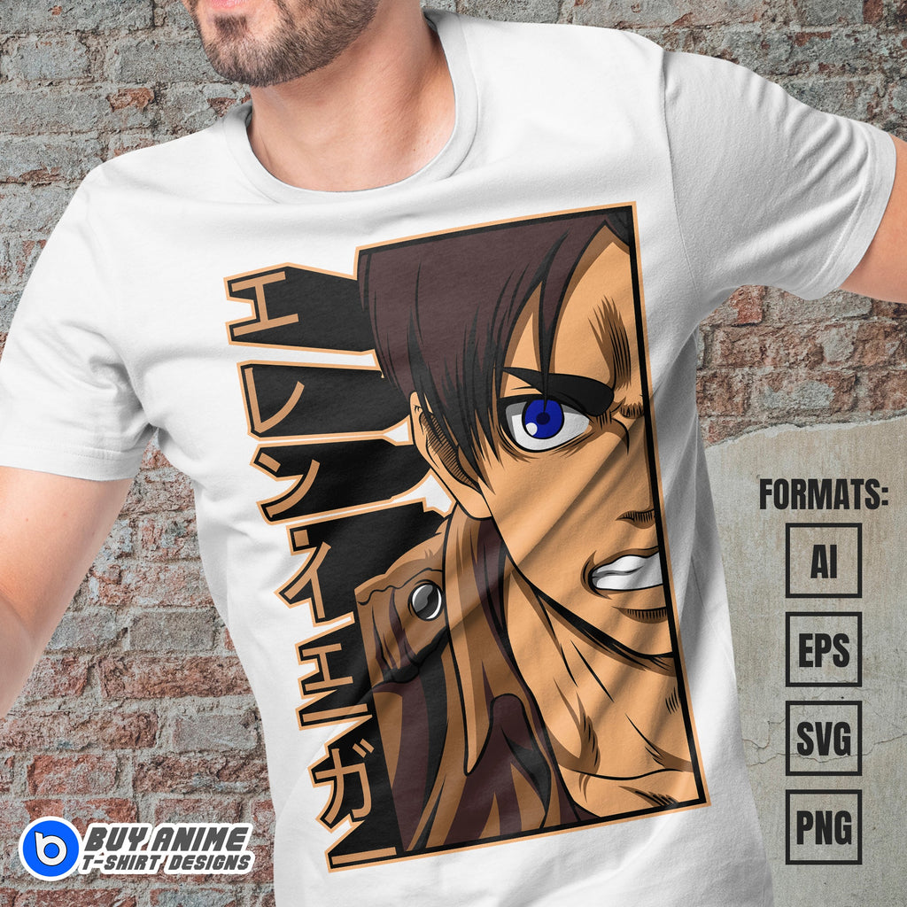 Premium Eren Yeager Attack on Titan Anime Vector T-shirt Design Template #3