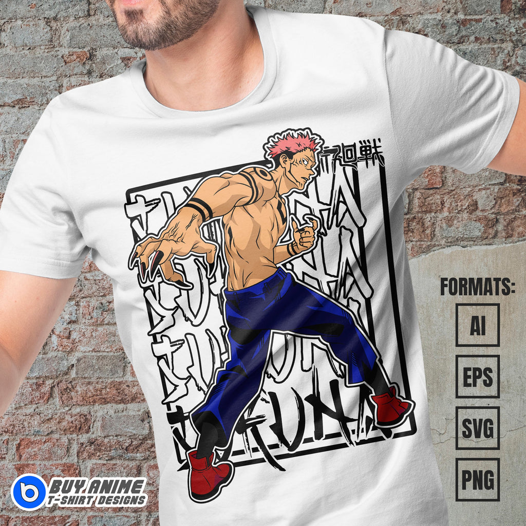 Premium Sukuna Jujutsu Kaisen Anime Vector T-shirt Design Template #8