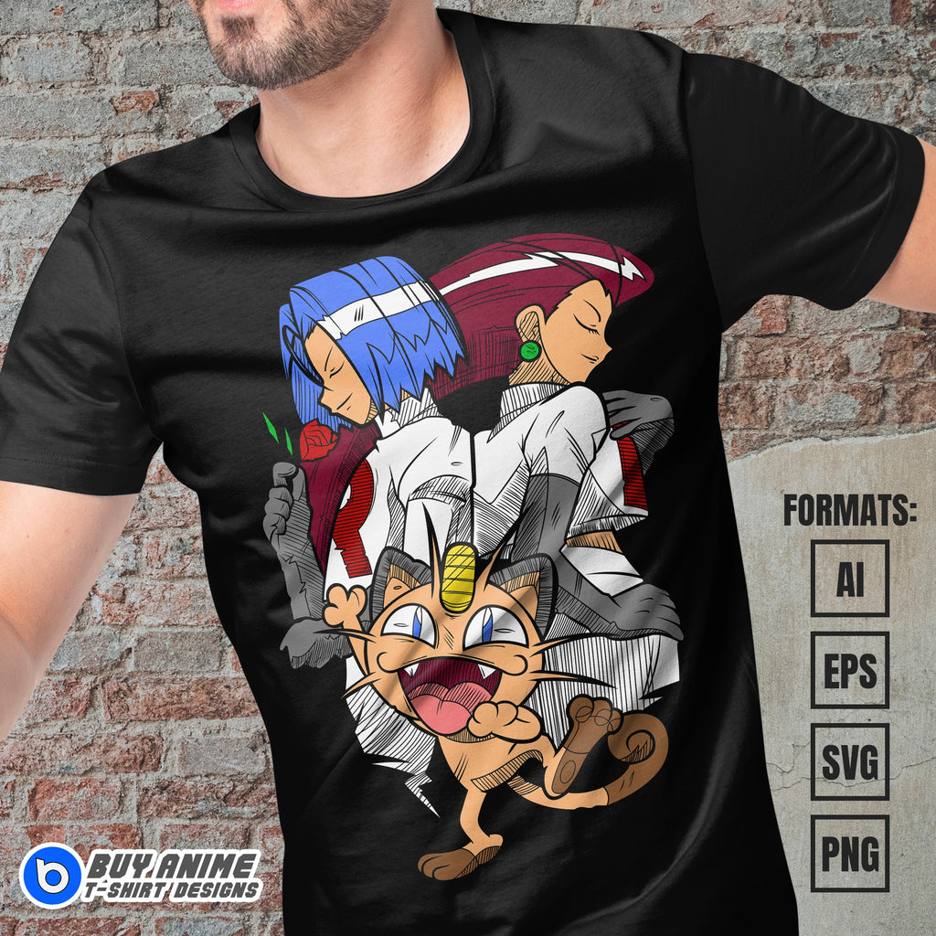 Premium Team Rocket Pokemon Anime Vector T-shirt Design Template