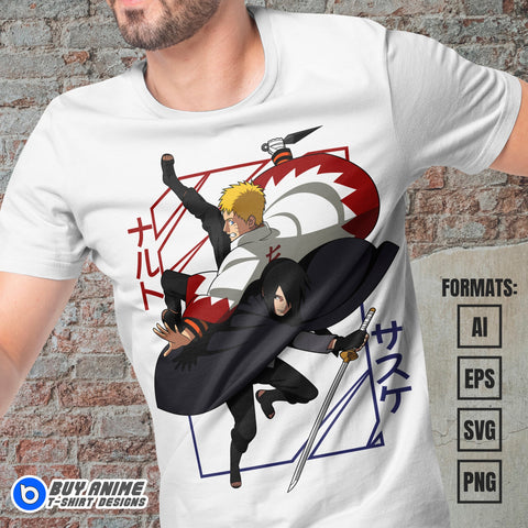 Premium Naruto x Sasuke Anime Vector T-shirt Design Template #2