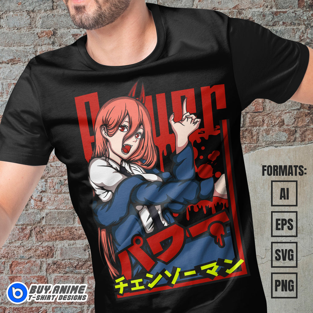 Premium Power Chainsaw Man Anime Vector T-shirt Design Template #8