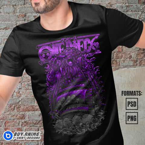 Premium Blackbeard One Piece Anime Vector T-shirt Design Template #2