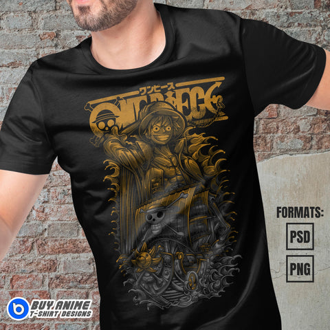 Premium Luffy One Piece Anime Vector T-shirt Design Template #25