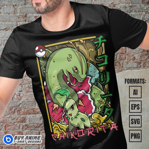 Premium Chikorita Pokemon Anime Vector T-shirt Design Template