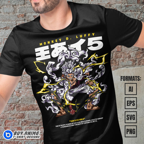 Premium Luffy Gear 5 One Piece Anime Vector T-shirt Design Template #6