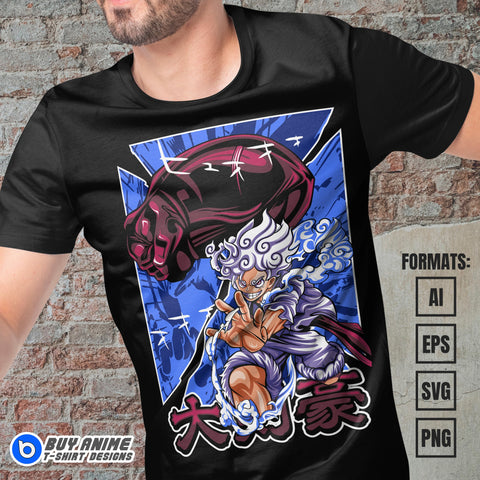 Premium Luffy Gear 5 One Piece Anime Vector T-shirt Design Template #32