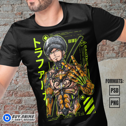 Premium Trafalgar Law Mecha One Piece Anime Vector T-shirt Design Template