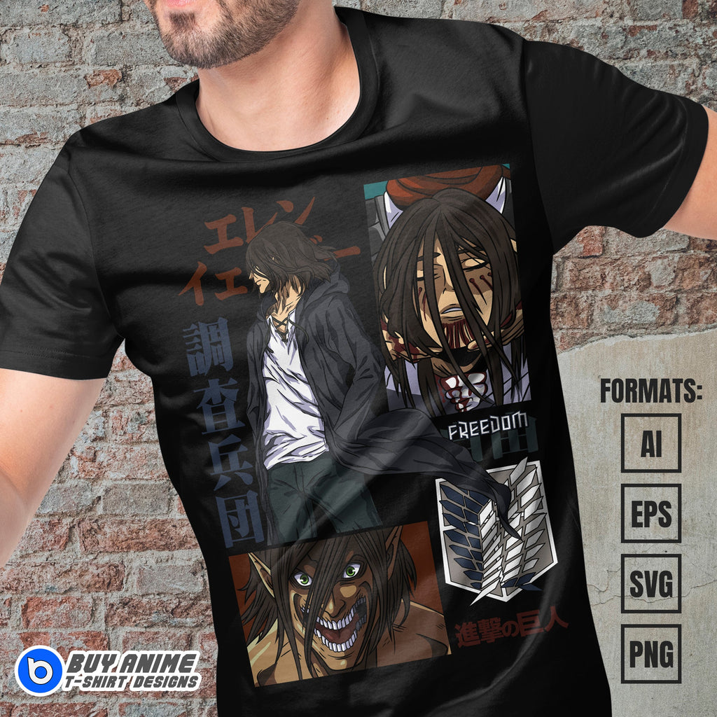 Premium Eren Yeager Attack on Titan Anime Vector T-shirt Design Template #4