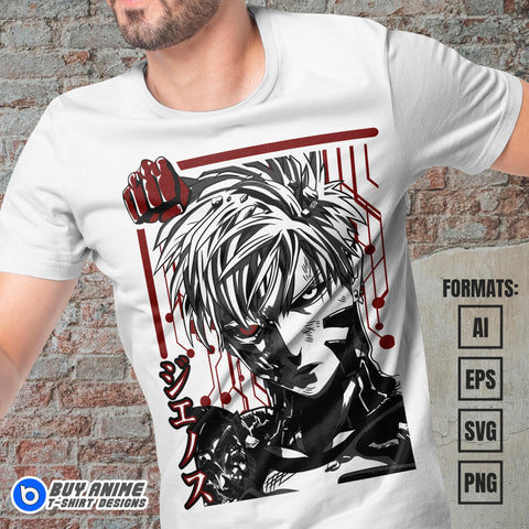 Premium Genos One Punch Man Anime Vector T-shirt Design Template