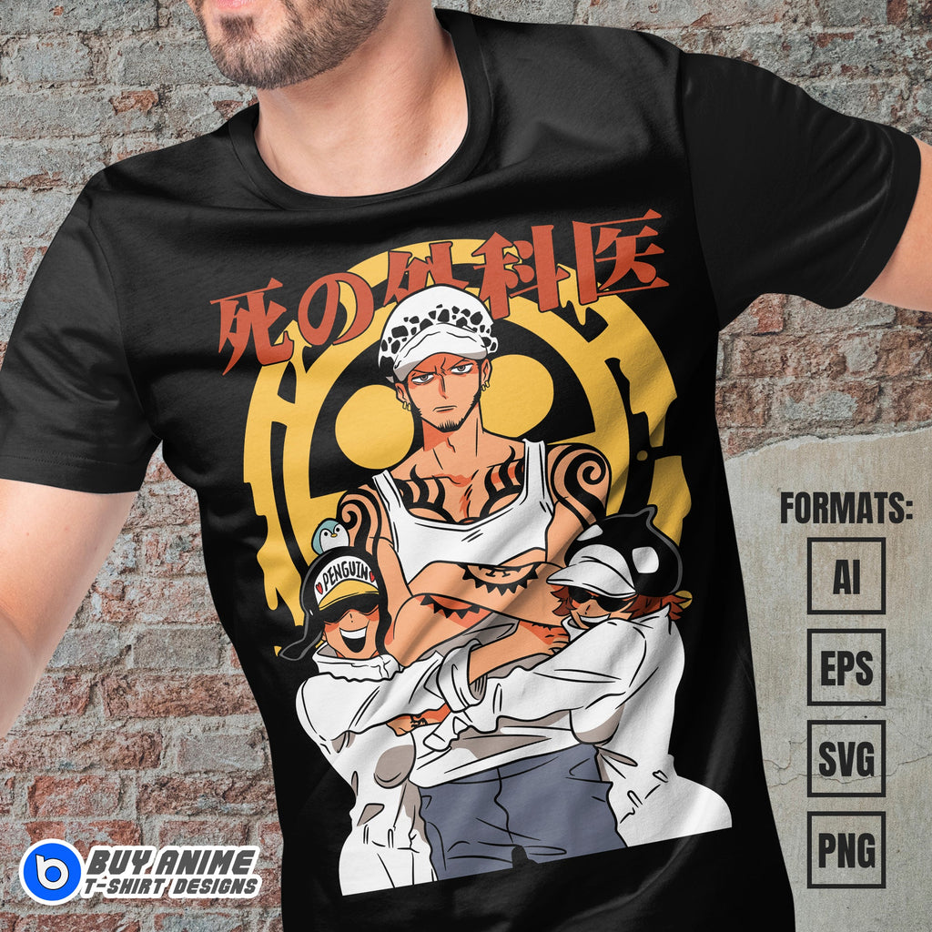 Premium Trafalgar Law x Penguin One Piece Anime Vector T-shirt Design Template