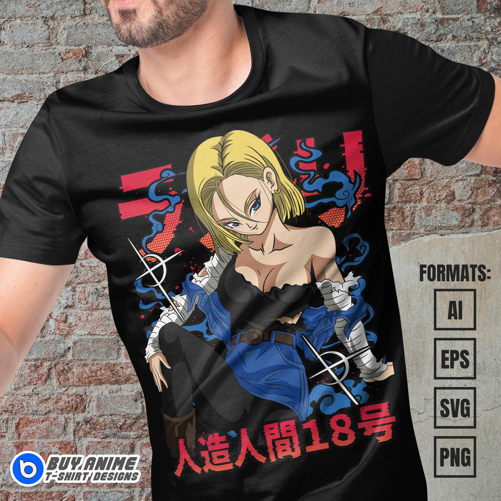 Premium Android 18 Dragon Ball Anime Vector T-shirt Design Template #5