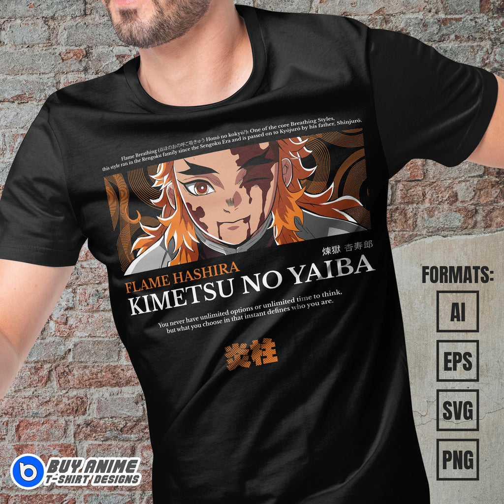 Premium Kyojuro Rengoku Demon Slayer Anime Vector T-shirt Design Template #2