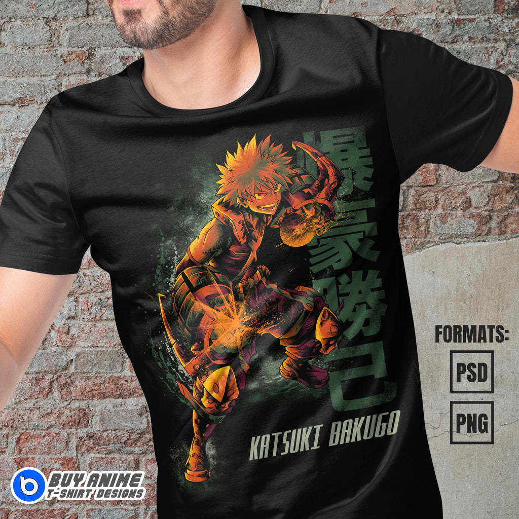 Premium Katsuki Bakugo My Hero Academia Anime Vector T-shirt Design Template