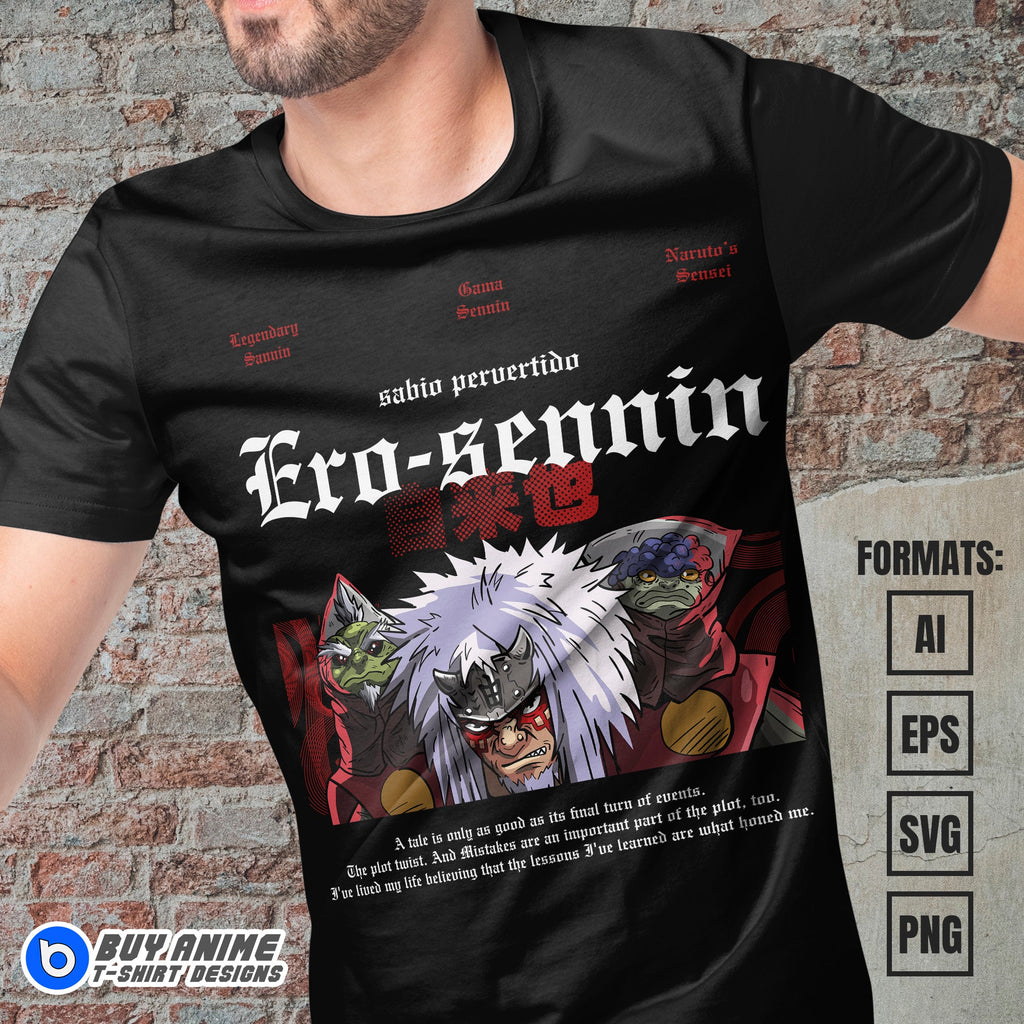 Premium Jiraya Sage Mode Naruto Anime Vector T-shirt Design Template #3